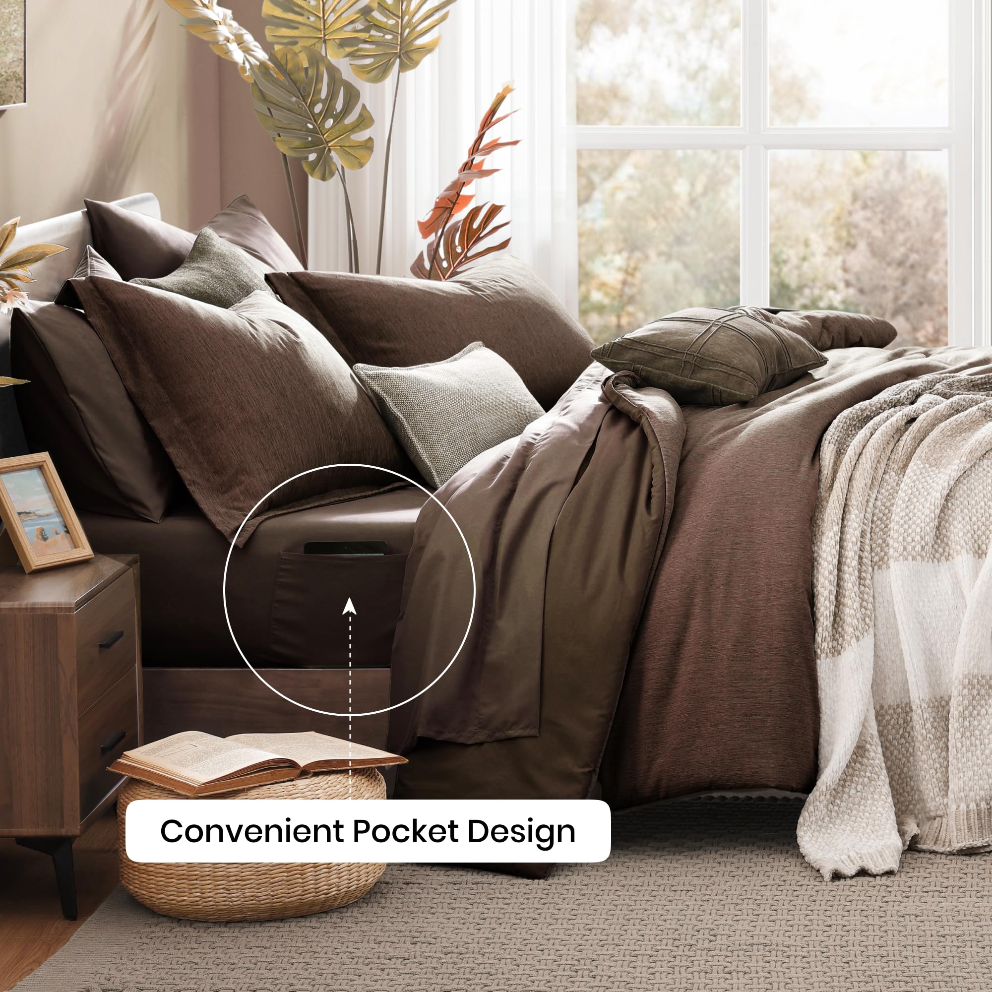 Monbix Queen Comforter Set - 7 Pieces Cationic Dyeing Autumn Leaf Bed in a Bag Queen Bedding Sets with Comforter, Sheets, Pillowcases & Shams, Reversible Bedding Comforters Sets