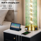 29" Gold Modern Table Lamps Set of 2, 3-Way Dimmable Touch Lamps for Nightstand with USB A+C & Outlets,Brass Lamps for Living Room, Bedroom, Nightstand, Entryway(2 Bulbs Included)