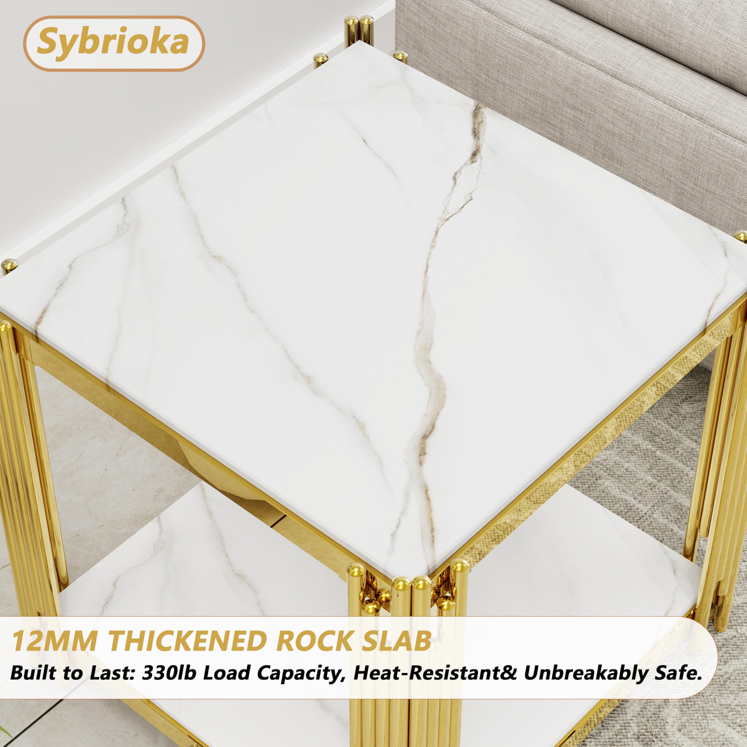 Luxury Gold Square Glass End Table, 19.7" Modern Side Table with Stainless Steel Irregular Leg Clear Tempered Glass Tabletop, Accent Furniture for Living Room, Clear