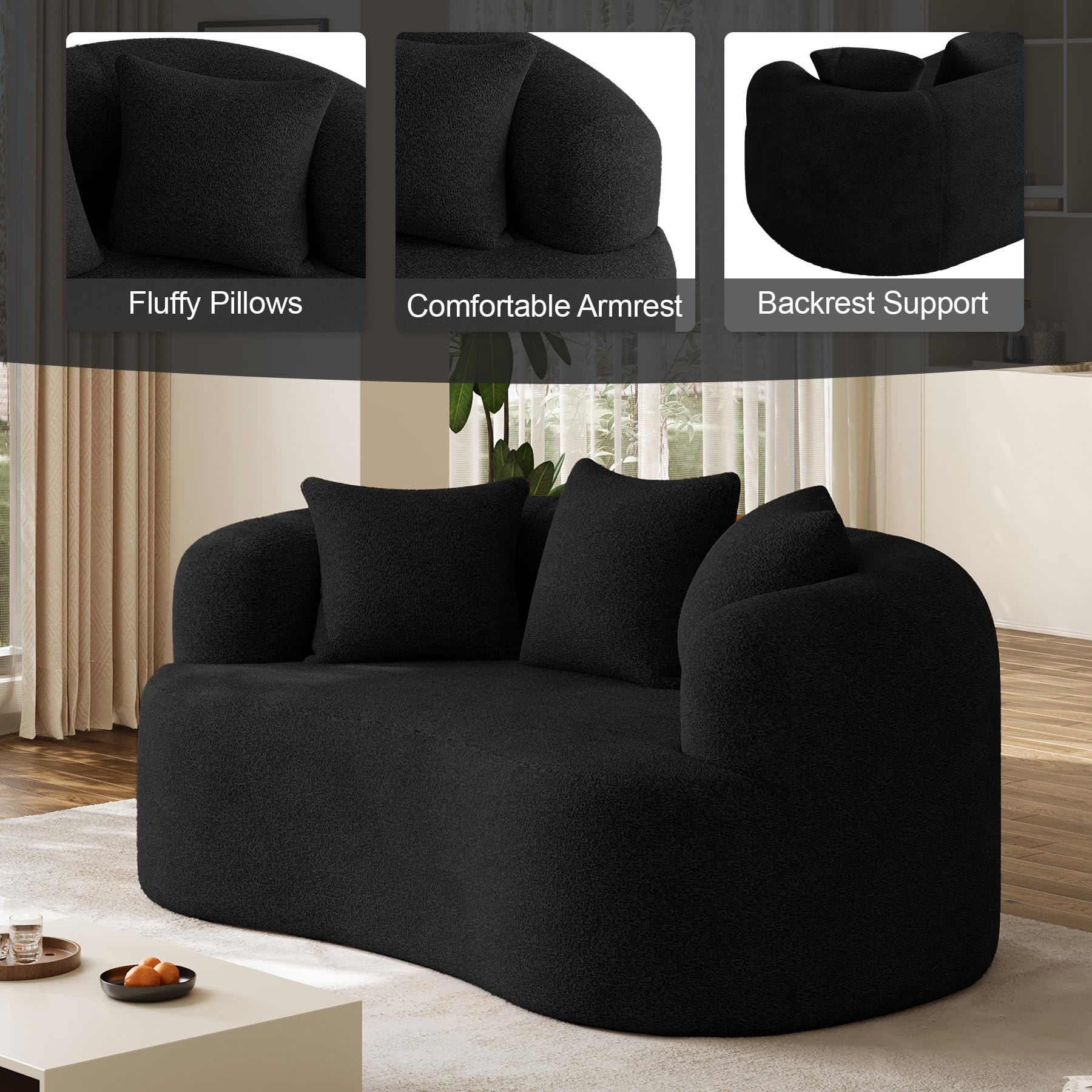 131" Oversized Sectional Sofa for Living Room, Modern Luxury Plush Chenille 4-Seater Extra Deep & Wide Seat Curved Cloud Couch with 4 Throw Pillows, No Assembly Needed, Light Brown