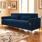 KEIKI 86" Oversized Luxury Velvet Sofa with Armrest and Removable Plush Cushions, Modern Style Gold Accents 3-Seater Couch with Solid Legs, Easy Assembly, for Living Room, Apartment, Green