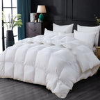 Luxurious White Solid Heavy Weight, Palatial King Size Goose Feathers Down Comforter for Winter Weather, 120 X 98 inches, Premium Baffle Box, 100% Egyptian Cotton Cover, 95 oz. Fill Weight