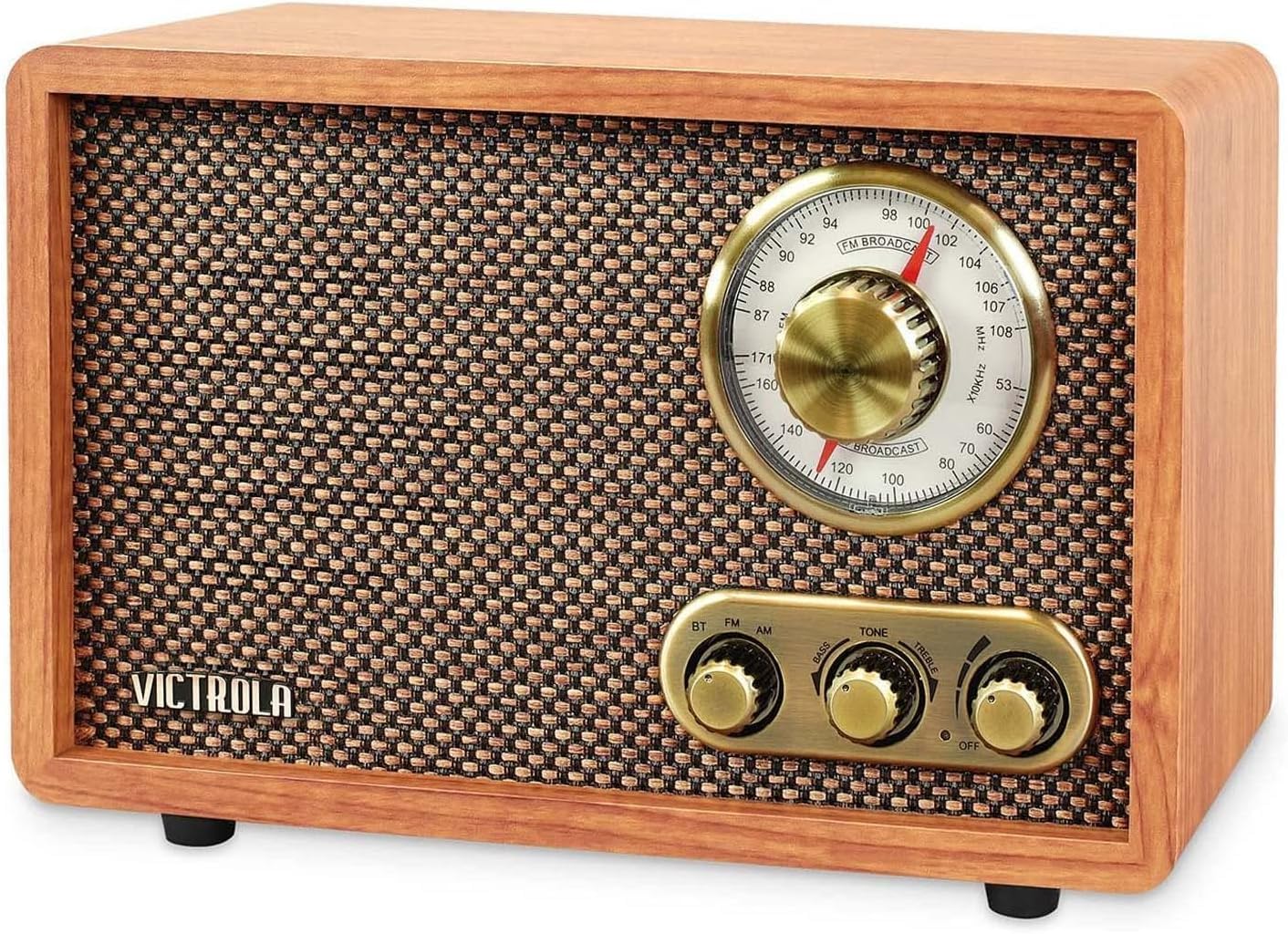 Victrola Willow – Retro Wood Bluetooth Radio with Built-in Speakers: Elegant & Vintage Design, Rotary AM/FM Tuning Dial, Bass & Treble Control, Wireless Streaming (Espresso)