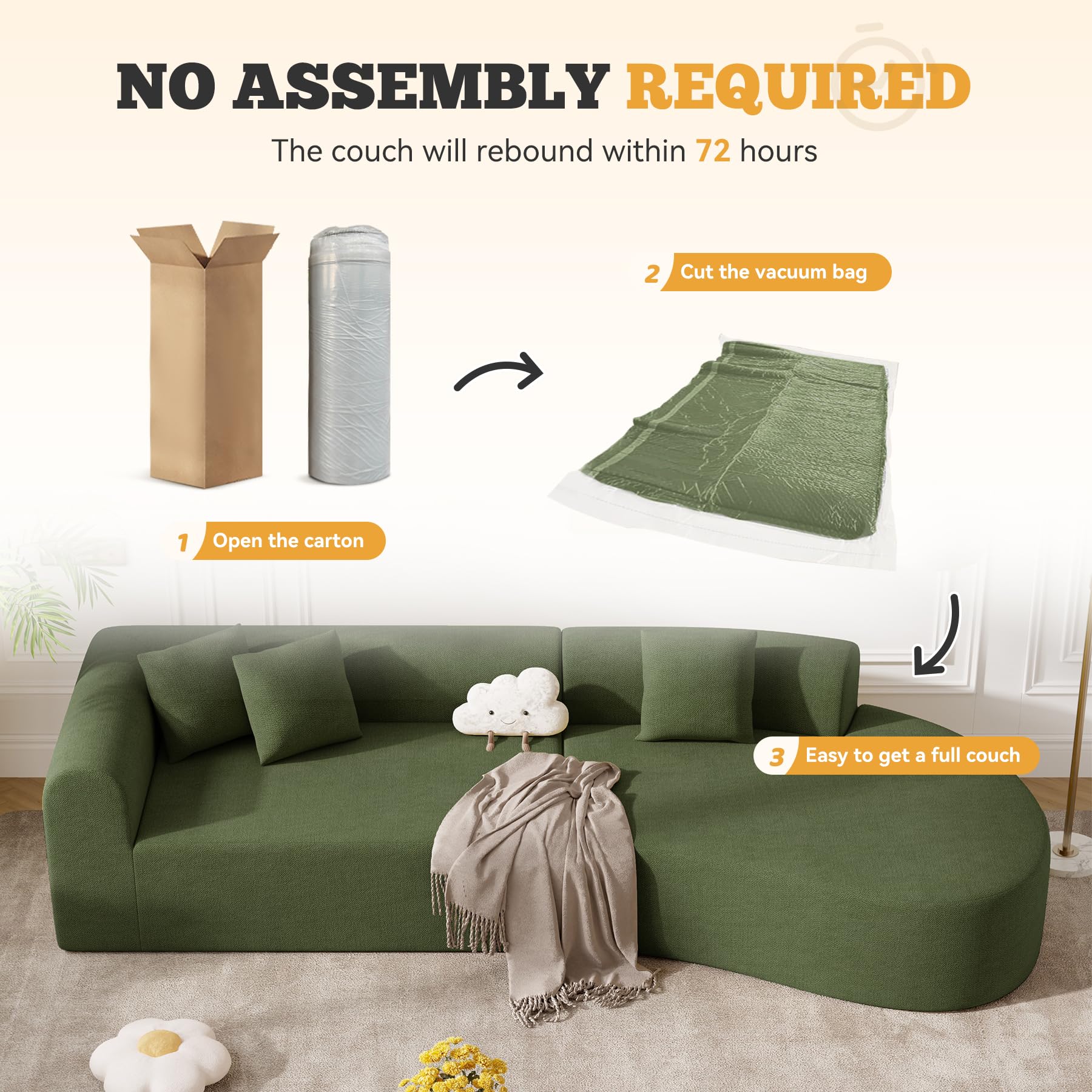 126" Curved Modular Sectional Sofa, Modern Boneless Couches for Living Room,No Assembly Required Cloud Couch,Brown Corduroy Fabric,1 PCS