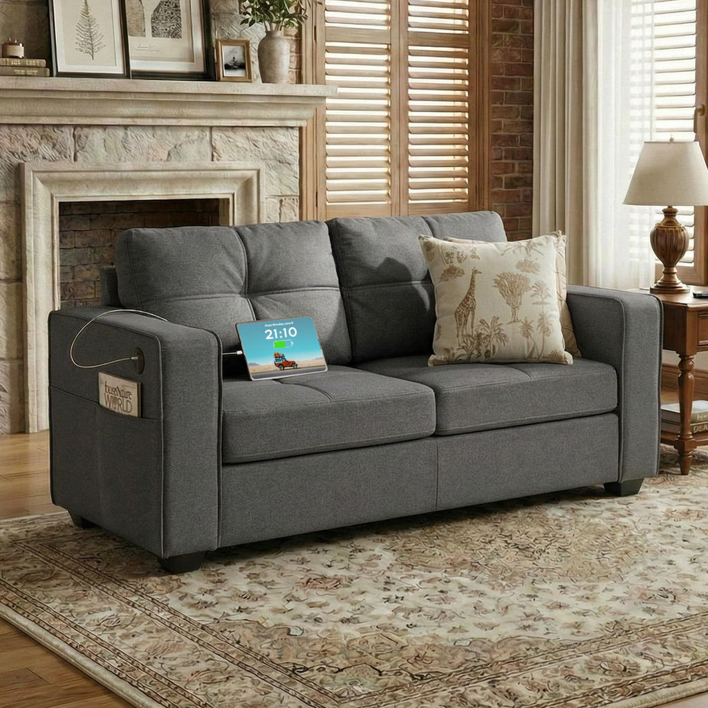 TYBOATLE 88" W Blue Faux Leather L Shaped Sectional Couches w/Side Pockets, Comfy Modular Convertible Sofas w/USB, Office Sofa Set with Chaise for Living Room, Bedroom (Blue, 3L)