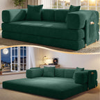78.8" Convertible Futon Sofa Bed,Corduroy Futon Couch with Storage Pocket,Folding Pull Out Sofa,No Assembly Boneless Couch for Living Room | Pink