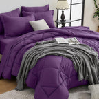 HEVUMYI 7 Pieces Queen Comforter Set, All Season Reversible Bed in a Bag, Ultra Soft Queen Bedding Set with Grey Comforter, Flat Sheet, Fitted Sheet, Pillowcases, Pillow Shams, Dark Grey