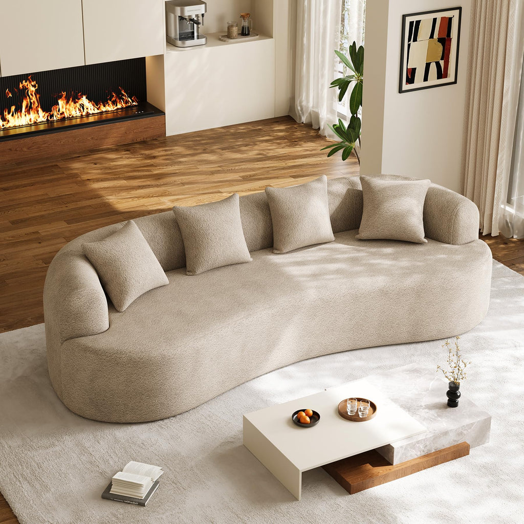 131" Oversized Sectional Sofa for Living Room, Modern Luxury Plush Chenille 4-Seater Extra Deep & Wide Seat Curved Cloud Couch with 4 Throw Pillows, No Assembly Needed, Light Brown