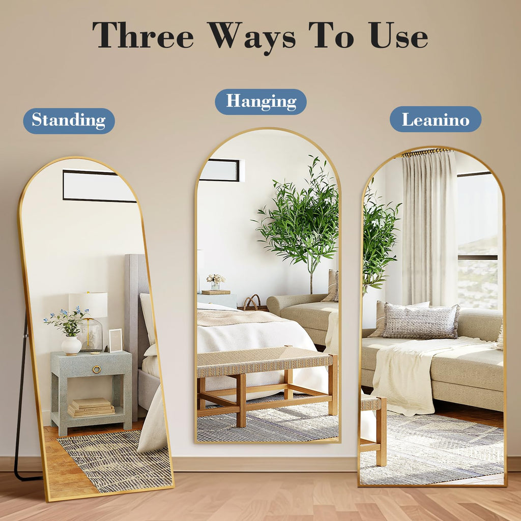 DUMOS Arched Full Length Mirror with Stand 64"x21" Floor Standing Aluminum Frame for Bedroom Body Hanging Leaning Modern Simple Home Decor Shatter-proorf Nano Glass Wall Living Room Cloakroom Black