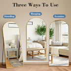 DUMOS Arched Full Length Mirror with Stand 64"x21" Floor Standing Aluminum Frame for Bedroom Body Hanging Leaning Modern Simple Home Decor Shatter-proorf Nano Glass Wall Living Room Cloakroom Black