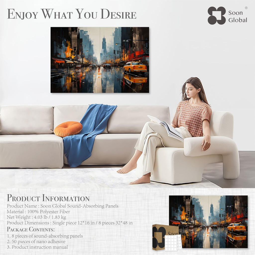 Soon Global Acoustical Wall Panels, 6-Piece 23.62 X 23.62 Inches Art Acoustic Panels, Decorative Acoustic Panels, Acoustic Wall Panels, Sound Absorbing Wall Art, Arcadian Vortex