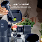 Ninja NeverClog Cold Press Juicer | Powerful Electric Slow Masticating Juicer with Pulp Control | XL Capacity | 24 oz. Juice Jug & 36 oz. Pulp Container | Dishwasher Safe | Navy | 150W | JC151NV