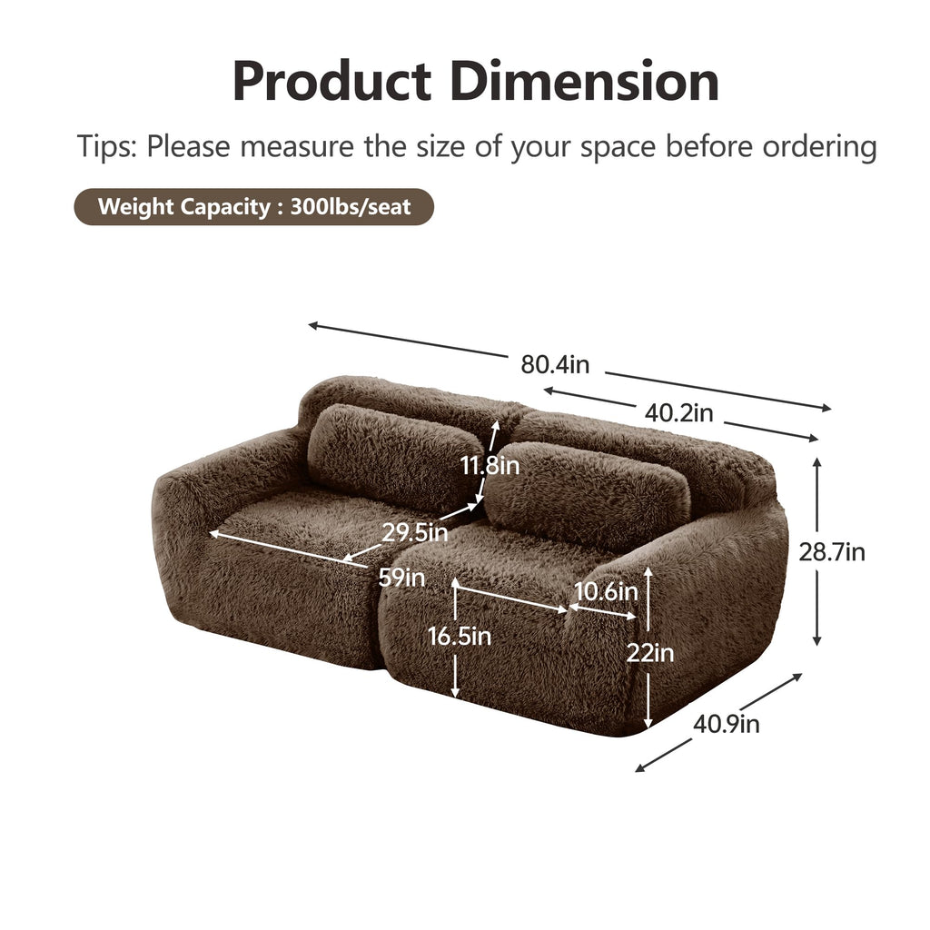 98.4-Inch Oversized Boneless Cloud Couches Deep Seat Foam Sofa Couch with 2 Round Toss Pillows, Luxury Corduroy Upholstered 3 Seat Tufted Loveseat, Cloud Sofa in a Box