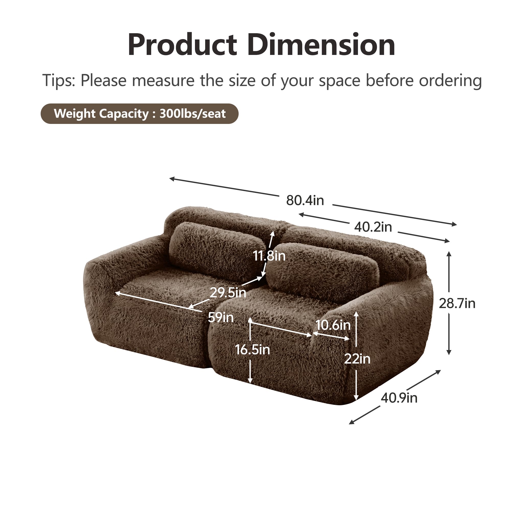98.4-Inch Oversized Boneless Cloud Couches Deep Seat Foam Sofa Couch with 2 Round Toss Pillows, Luxury Corduroy Upholstered 3 Seat Tufted Loveseat, Cloud Sofa in a Box