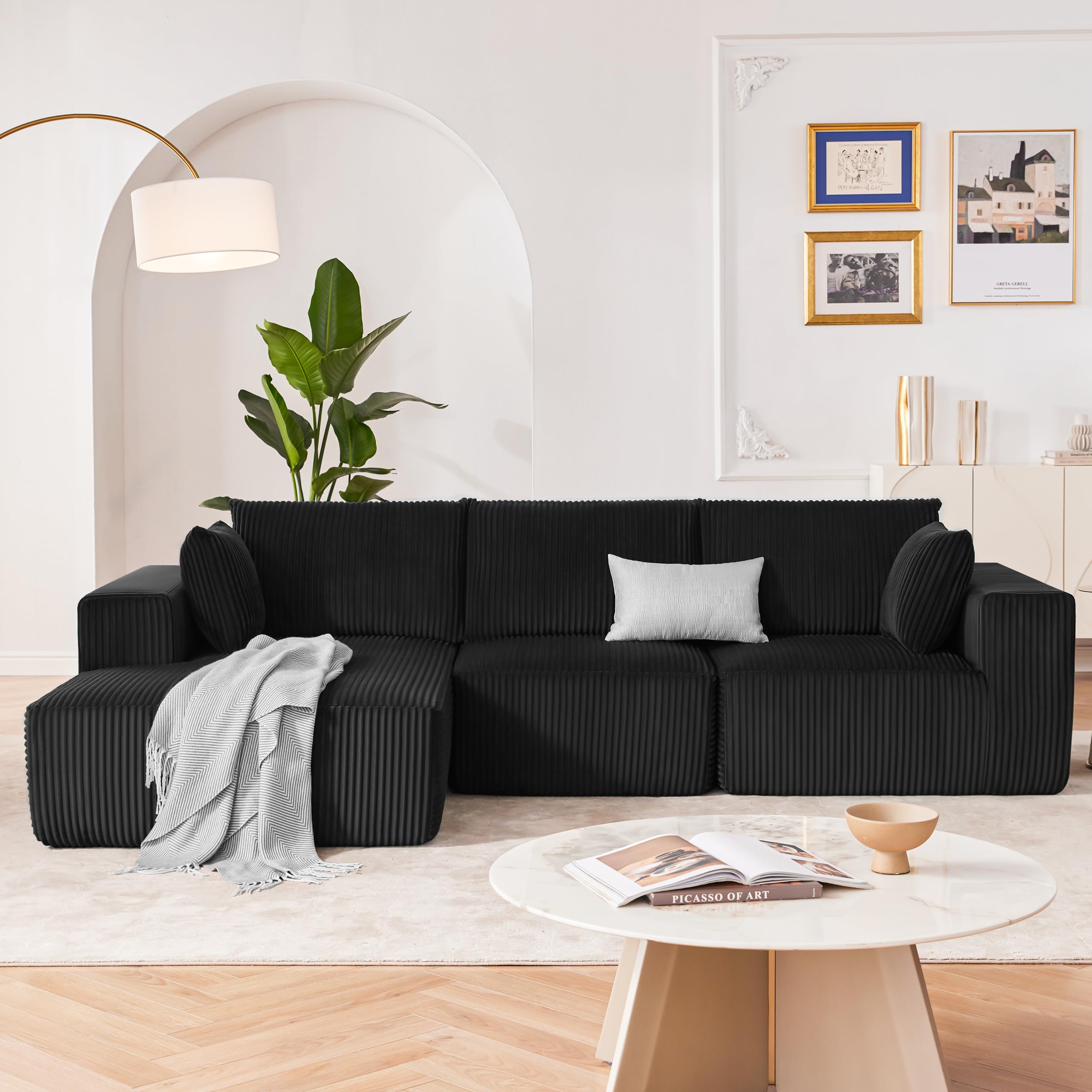 108” Modular Sectional Sofa, Cloud Sectional Couch with Deep Seat, Modern Modular L-Shape Sofa Couch with Chaise,Upholstered Boneless Couches for Living Room Bedroom (Beige, Left Facing Chaise)