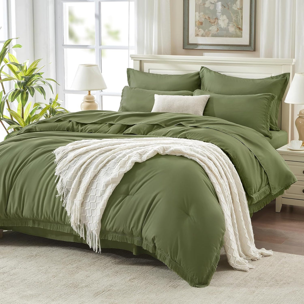 Andency King Size Comforter Set with Sheets Light Pink - 7 Pieces Bed in a Bag Boho Soft Lightweight Bedding Sets, Tassel Bed Set with Comforter, Sheets, Pillowcases & Shams