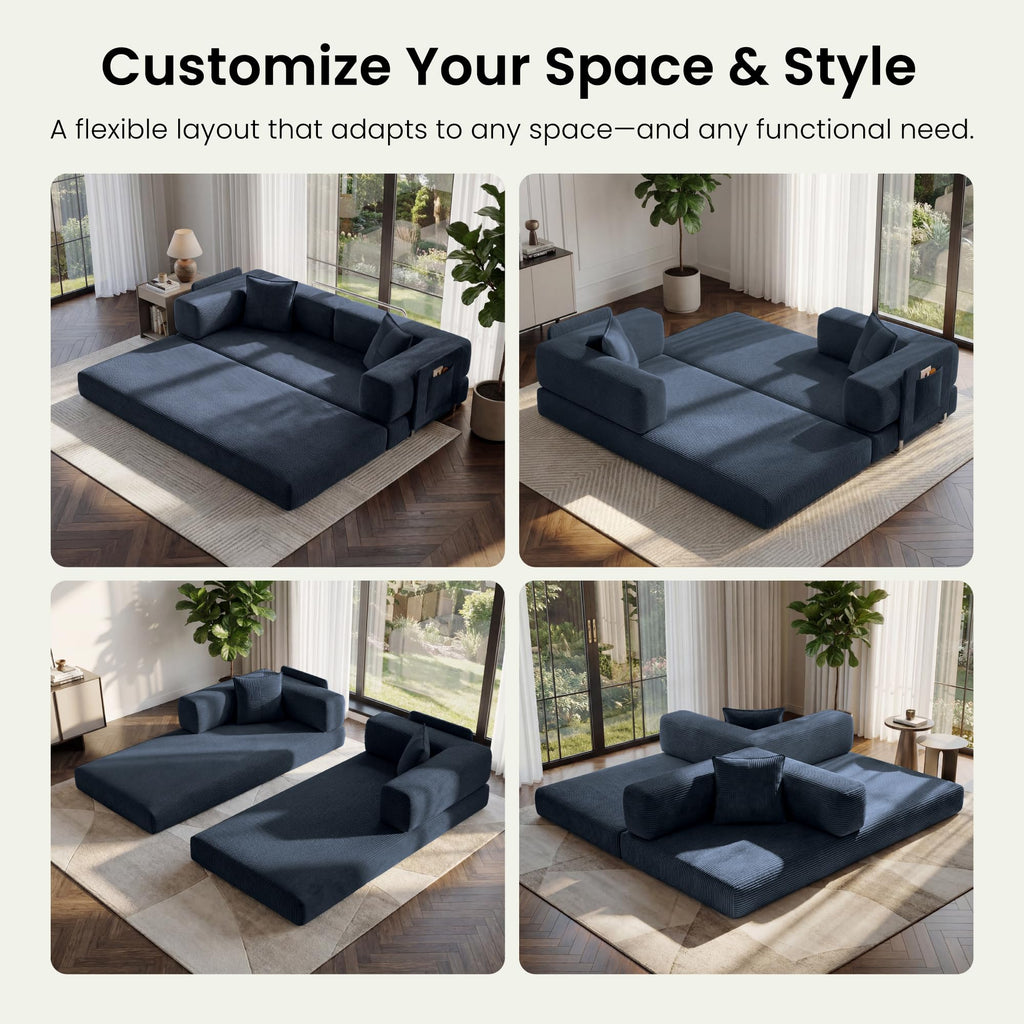 78.8" Convertible Futon Sofa Bed,Corduroy Futon Couch with Storage Pocket,Folding Pull Out Sofa,No Assembly Boneless Couch for Living Room | Pink