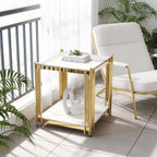 Luxury Gold Square Glass End Table, 19.7" Modern Side Table with Stainless Steel Irregular Leg Clear Tempered Glass Tabletop, Accent Furniture for Living Room, Clear