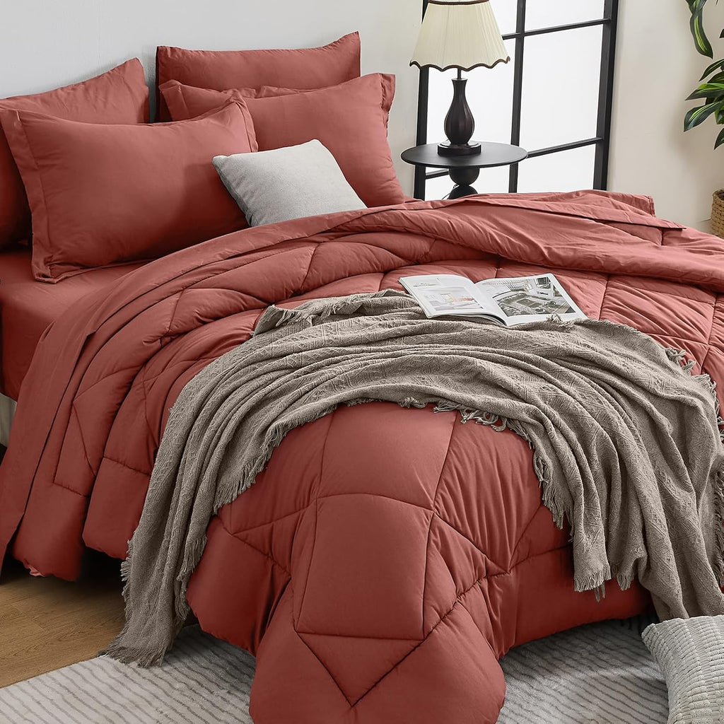 HEVUMYI 7 Pieces Queen Comforter Set, All Season Reversible Bed in a Bag, Ultra Soft Queen Bedding Set with Grey Comforter, Flat Sheet, Fitted Sheet, Pillowcases, Pillow Shams, Dark Grey