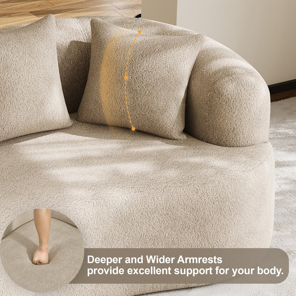 131" Oversized Sectional Sofa for Living Room, Modern Luxury Plush Chenille 4-Seater Extra Deep & Wide Seat Curved Cloud Couch with 4 Throw Pillows, No Assembly Needed, Light Brown