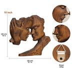 BGCOPPER Wooden Kissing Couple Ornament, Abstract Couple Portrait Sculpture Romantic Love Statue Decor Gift for Women Anniversary Valentine Wedding - 10 Inch