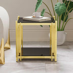 Luxury Gold Square Glass End Table, 19.7" Modern Side Table with Stainless Steel Irregular Leg Clear Tempered Glass Tabletop, Accent Furniture for Living Room, Clear