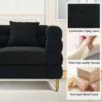 mikibama Modern Teddy Sectional Sofa, 81 Inch Oversized Sofa Couch, Luxury 3 Seater Deep Couch with 3 Pillows and Gold Metal Legs for Living Room, Bedroom, Apartment (Black)