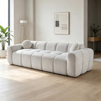 98.4-Inch Oversized Boneless Cloud Couches Deep Seat Foam Sofa Couch with 2 Round Toss Pillows, Luxury Corduroy Upholstered 3 Seat Tufted Loveseat, Cloud Sofa in a Box