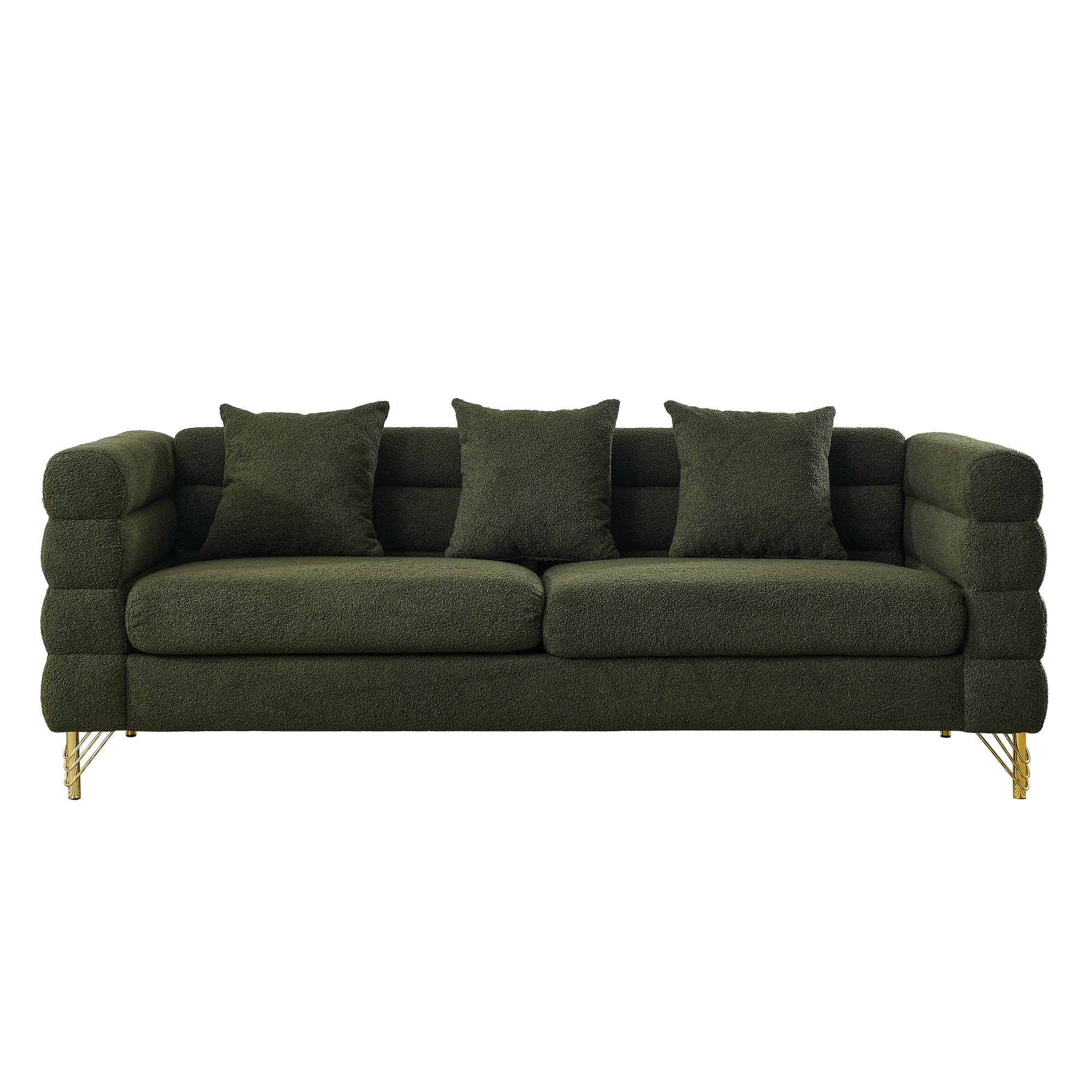mikibama Modern Teddy Sectional Sofa, 81 Inch Oversized Sofa Couch, Luxury 3 Seater Deep Couch with 3 Pillows and Gold Metal Legs for Living Room, Bedroom, Apartment (Black)