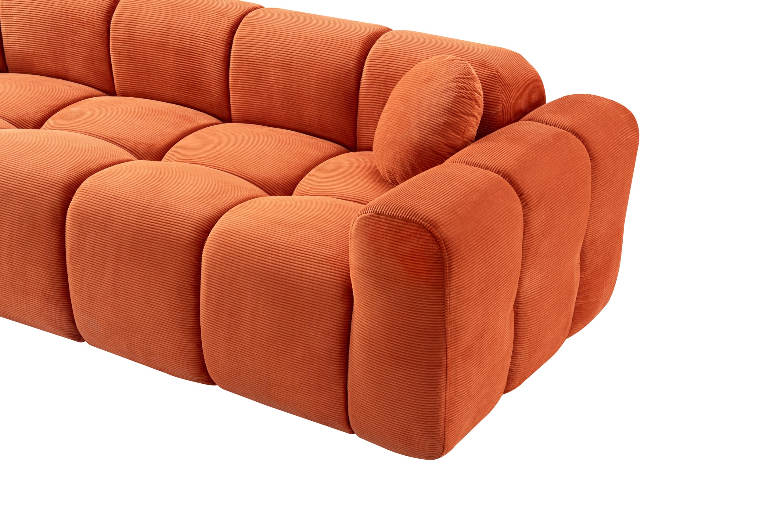 98.4-Inch Oversized Boneless Cloud Couches Deep Seat Foam Sofa Couch with 2 Round Toss Pillows, Luxury Corduroy Upholstered 3 Seat Tufted Loveseat, Cloud Sofa in a Box