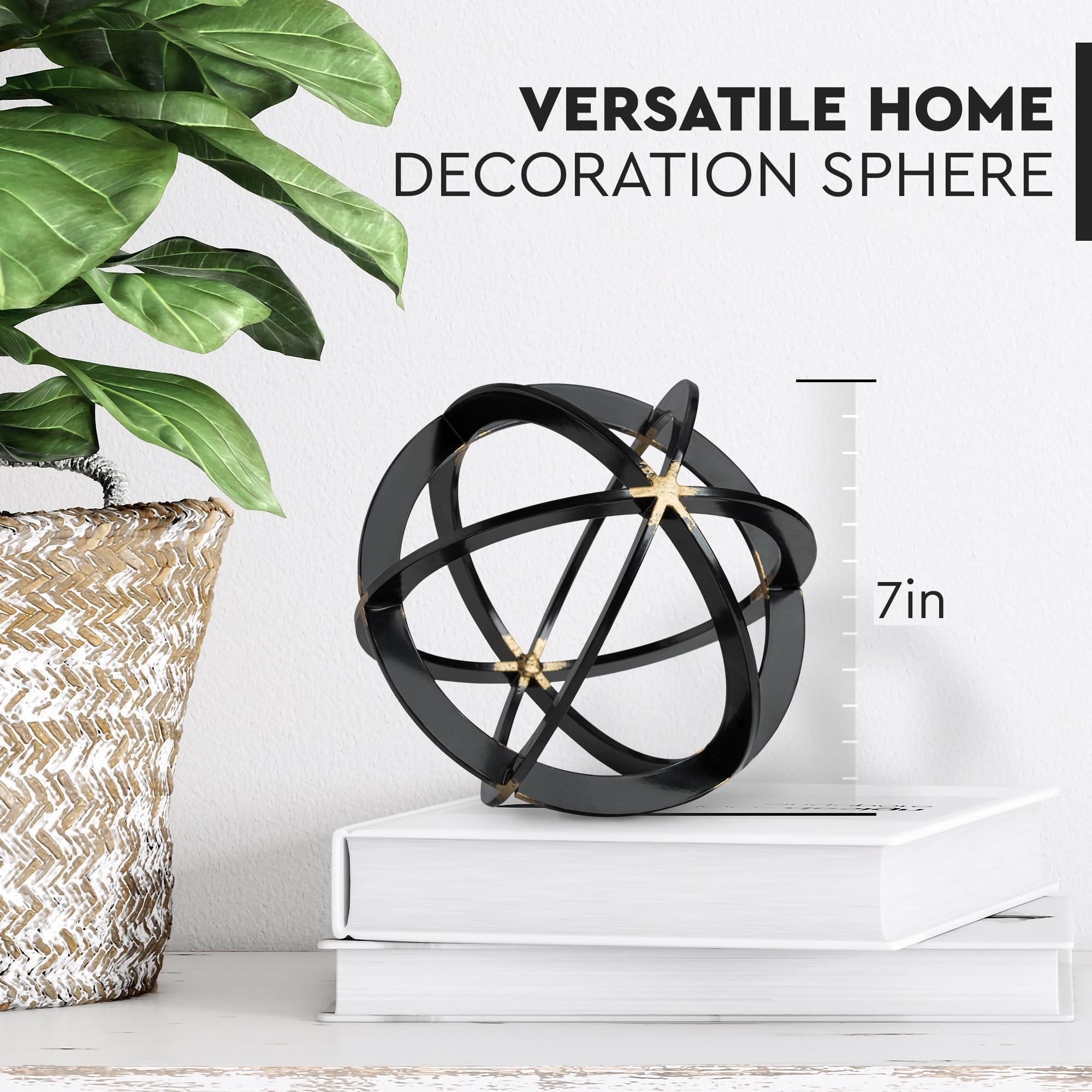 Decorative Sphere for Home Decor - Black & Gold, Hand Painted, Modern Decorative Balls for Living Room, Bedroom, Kitchen, Bathroom, Office - Table Decorative Orbs for Centerpiece