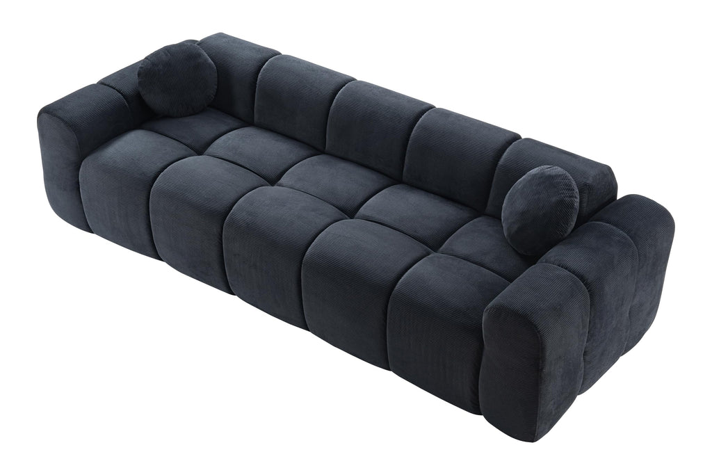 98.4-Inch Oversized Boneless Cloud Couches Deep Seat Foam Sofa Couch with 2 Round Toss Pillows, Luxury Corduroy Upholstered 3 Seat Tufted Loveseat, Cloud Sofa in a Box
