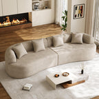 131" Oversized Sectional Sofa for Living Room, Modern Luxury Plush Chenille 4-Seater Extra Deep & Wide Seat Curved Cloud Couch with 4 Throw Pillows, No Assembly Needed, Light Brown