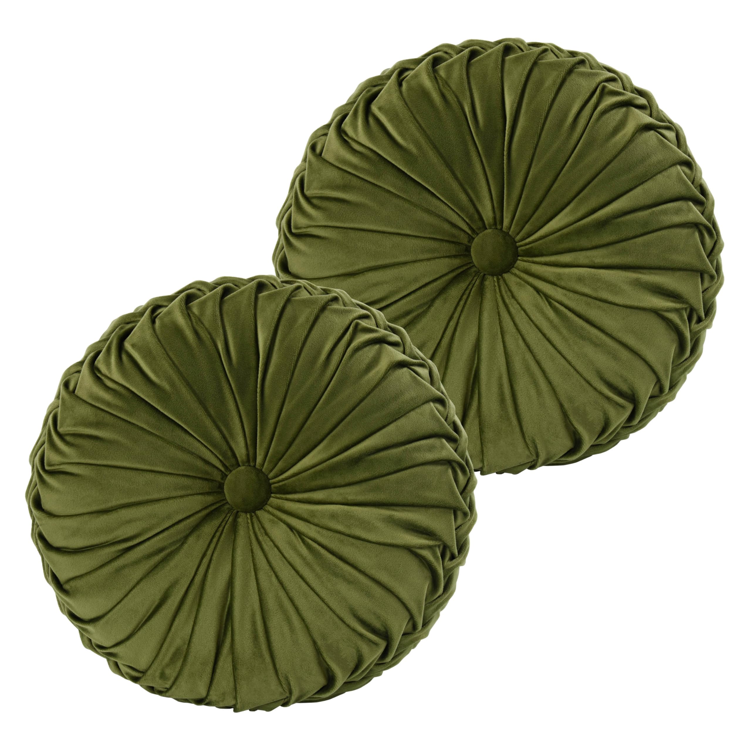 HIG Set of 2 Decorative Round Pleated Throw Pillows,Classy Accent Pumpkin Throw Pillows with Center Button,Vintage Velvet Floor Pillows for Sofa Vanity Chair Bed,Dusty Rose,14.5" Diameter(Ripple)