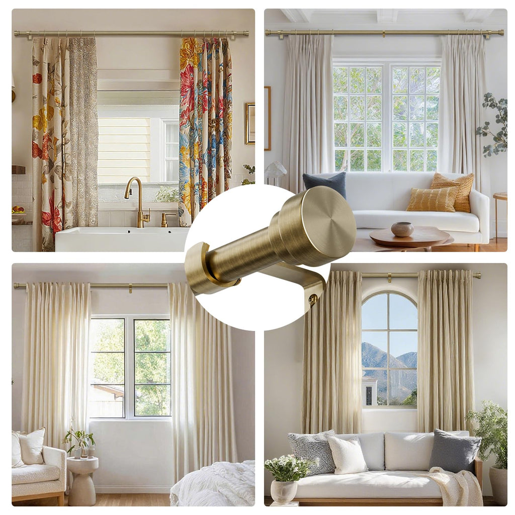 Oneach Heavy Duty Curtain Rods for Windows 72 to 144 Inch, 1 Inch Brass Gold Curtain Rod, Adjustable Length Rod with Metal Finials, Modern Decorative for Bedroom Kitchen Living Room (16 to 150 Inch)