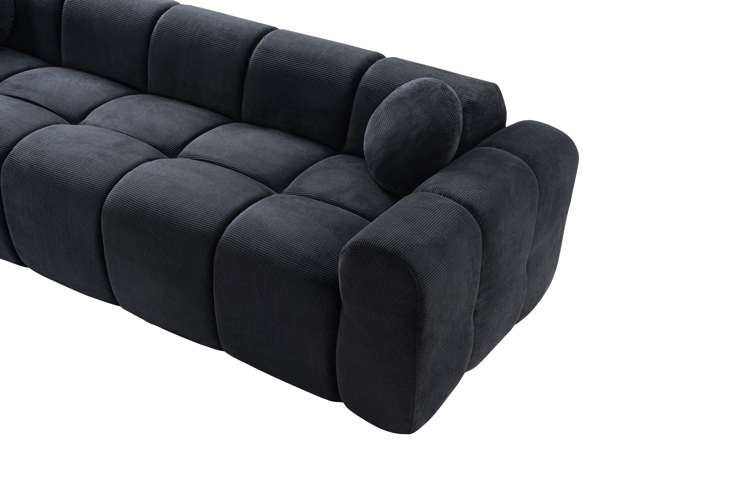 98.4-Inch Oversized Boneless Cloud Couches Deep Seat Foam Sofa Couch with 2 Round Toss Pillows, Luxury Corduroy Upholstered 3 Seat Tufted Loveseat, Cloud Sofa in a Box