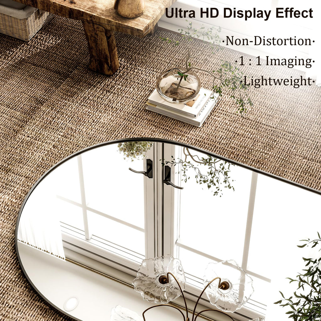 HARRITPURE 64"x21" Arched Full Length Mirror Floor Mirrors with Aluminum Alloy Frame Free-Standing Wall Mounted or Leaning Large Bedroom Dressing Mirror Modern & Contemporary Decor for Home,Black