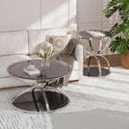 32" Tempered Glass Round Coffee Table Modern Gold Frame Ring Base Single-Layer Circle Living Room Center Tables