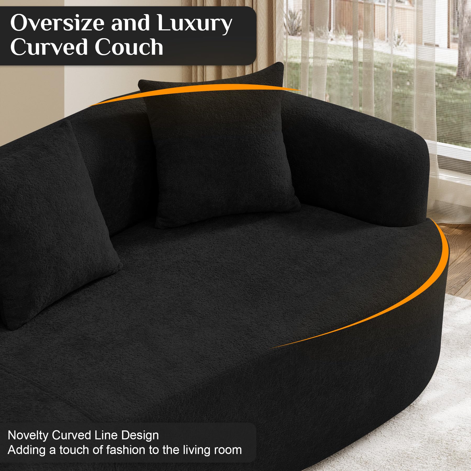 131" Oversized Sectional Sofa for Living Room, Modern Luxury Plush Chenille 4-Seater Extra Deep & Wide Seat Curved Cloud Couch with 4 Throw Pillows, No Assembly Needed, Light Brown