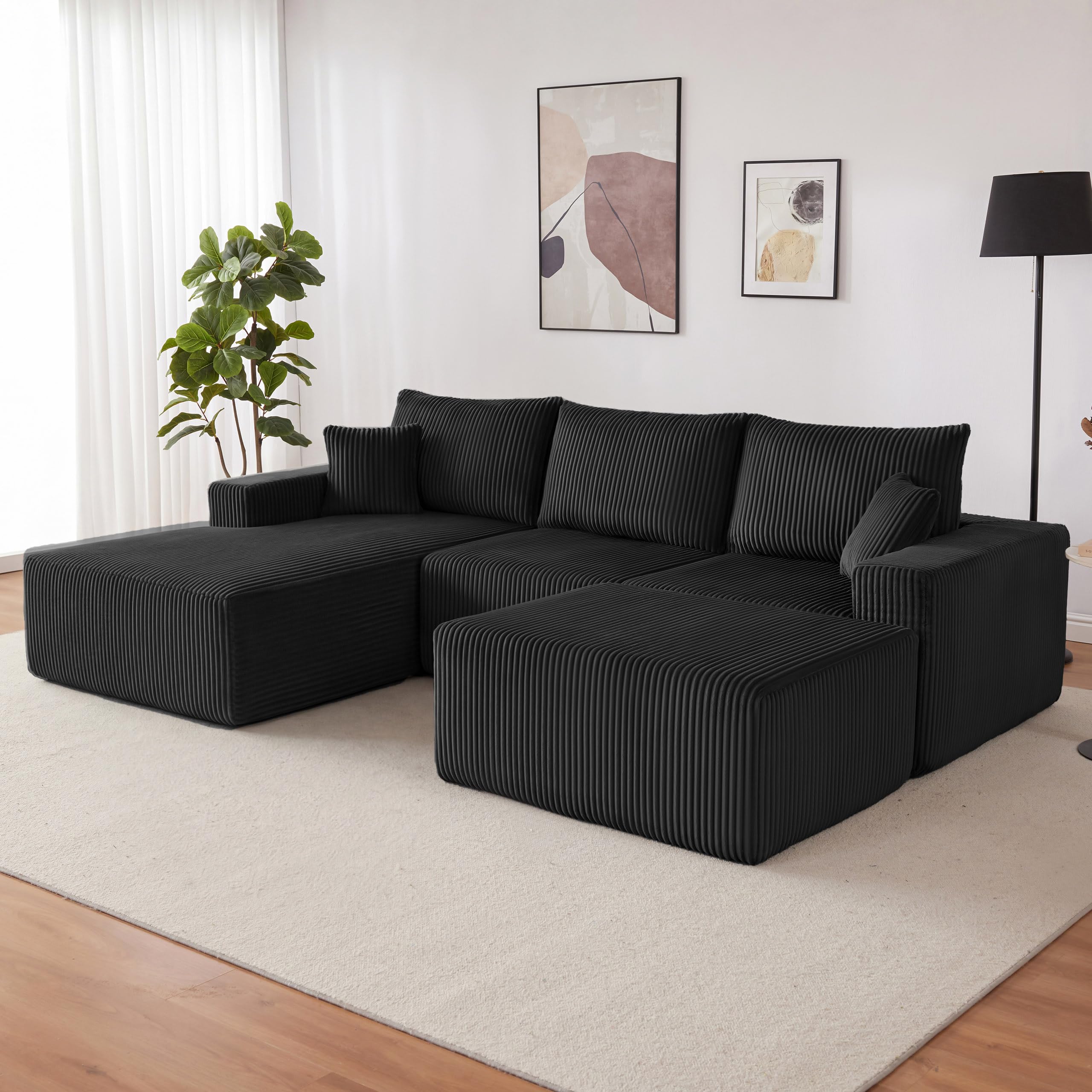 108” Modular Sectional Sofa, Cloud Sectional Couch with Deep Seat, Modern Modular L-Shape Sofa Couch with Chaise,Upholstered Boneless Couches for Living Room Bedroom (Beige, Left Facing Chaise)