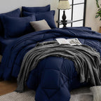 HEVUMYI 7 Pieces Queen Comforter Set, All Season Reversible Bed in a Bag, Ultra Soft Queen Bedding Set with Grey Comforter, Flat Sheet, Fitted Sheet, Pillowcases, Pillow Shams, Dark Grey