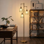 Dimmable Floor Lamp, Industrial Floor Lamps for Living Room, Gold Tree Lamp Standing Lamp Tall Lamps with 3 Elegant Teardrop Cage Head & 800 Lumens LED Bulbs for Living room Bedroom Office Dining Room