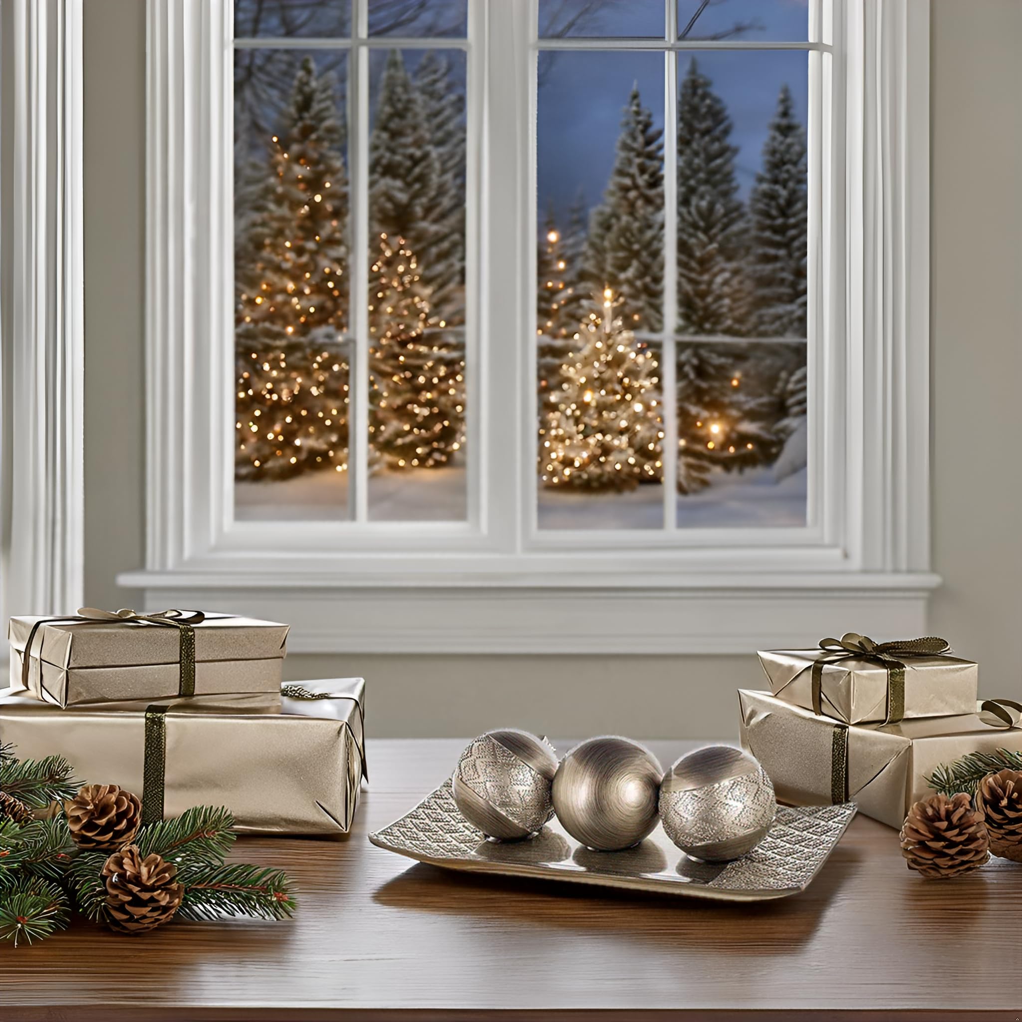 Creative Scents Dublin Silver Decorative Tray and Orbs Balls Set - Centerpiece Bowl with Balls for Dining room Table, Rustic Coffee Table Decor for Living Room Decor, Gift Boxed