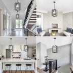Black Gold Chandelier for Dining Room, Modern Farmhouse 3 Light Entryway Pendant Light Fixture Adjustable Geometric Industrial Rustic Foyer Light for Living Room Kitchen Island Hallway Bedroom