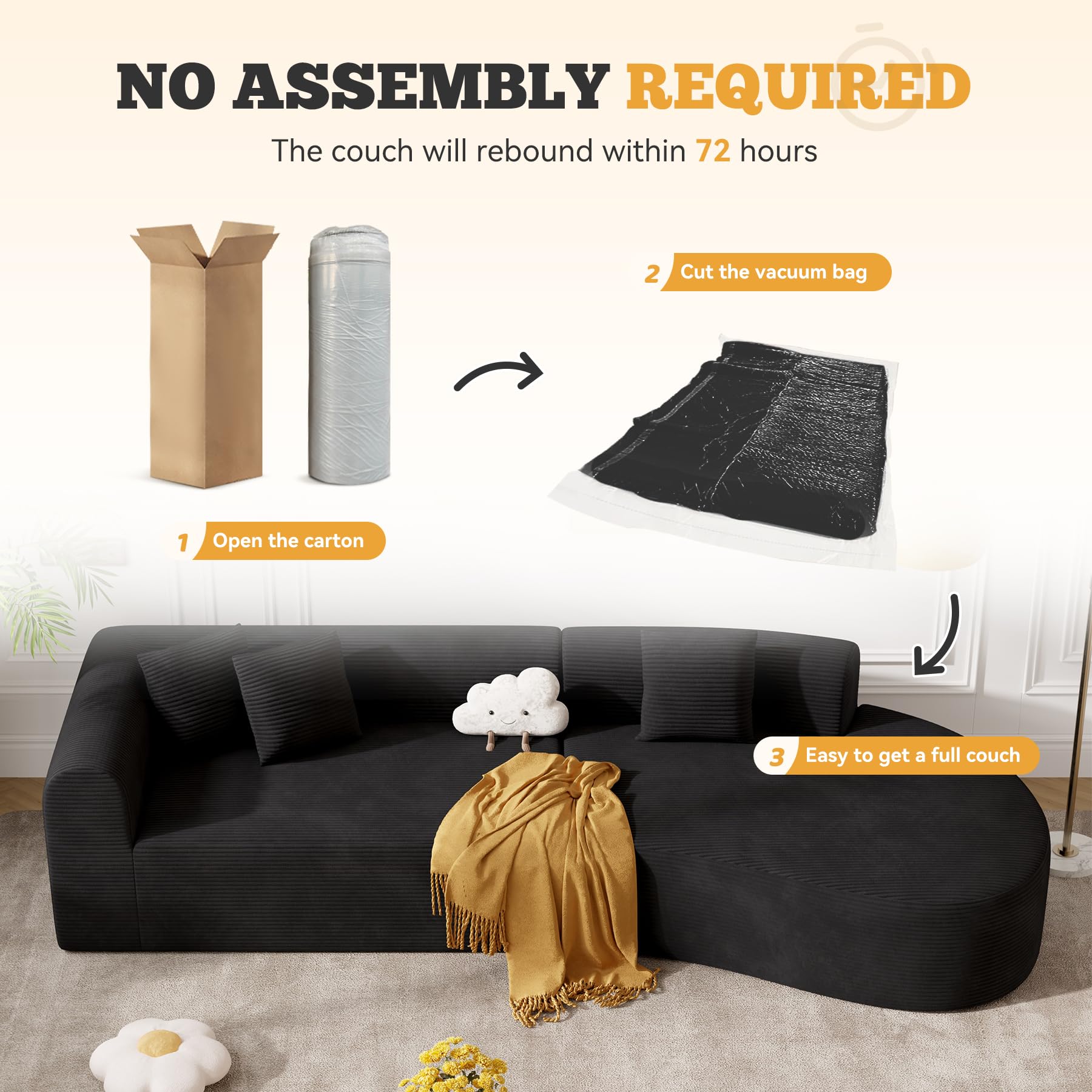 126" Curved Modular Sectional Sofa, Modern Boneless Couches for Living Room,No Assembly Required Cloud Couch,Brown Corduroy Fabric,1 PCS