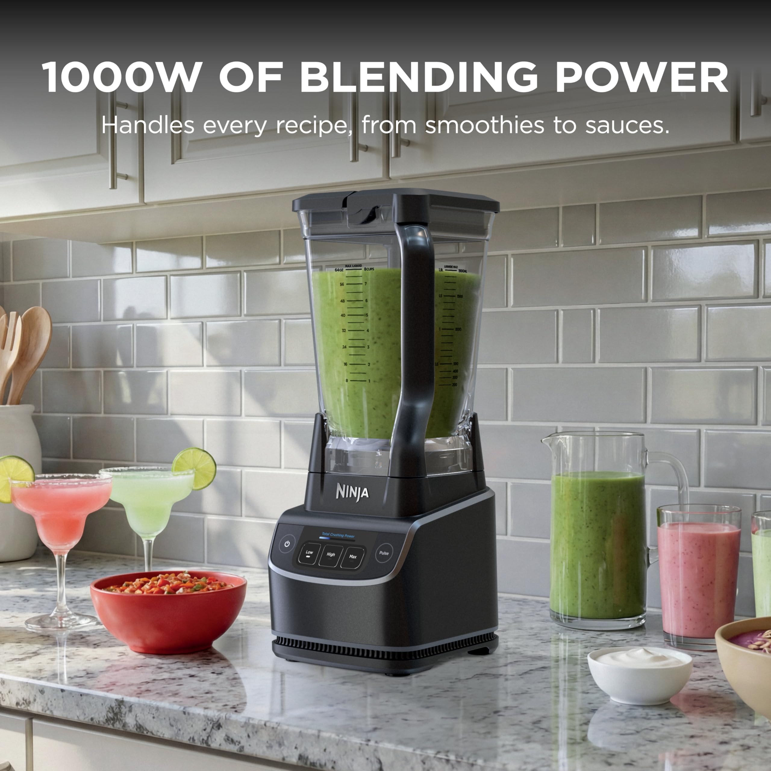 Ninja Professional Blender 2.0 | Smoothie Maker, Drink Mixer, Grinder, Ice Crusher | Total Crushing Technology, Auto-iQ Program, 1200W Power, XL 72-oz. Pitcher | Dark Grey | BR201AMZ