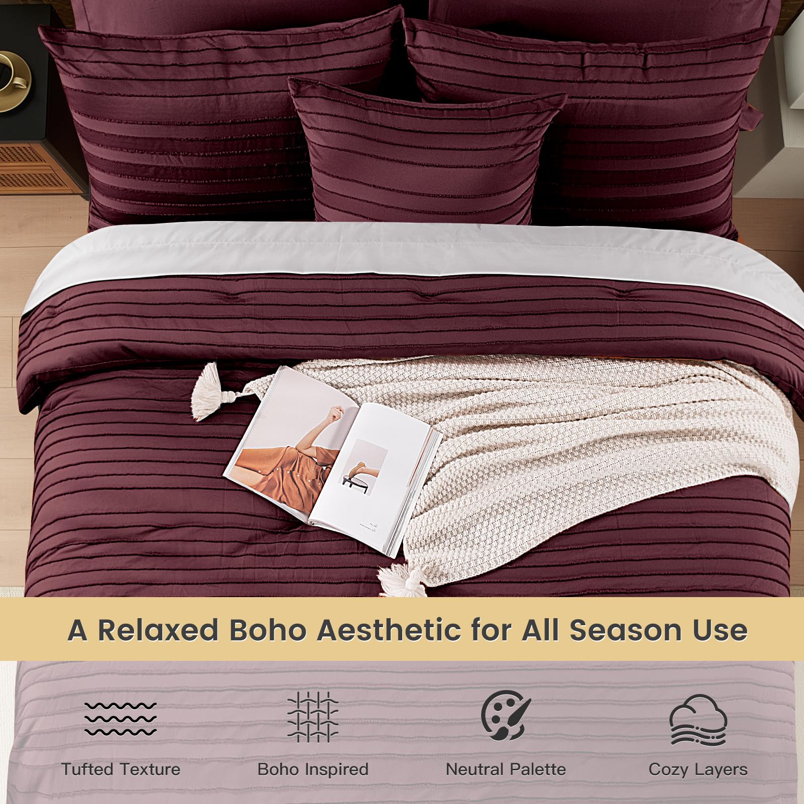 NEXHOME PRO Tufted Boho Comforter Set King, 8 Piece Bed in a Bag, Ultra Soft Brushed Microfiber All-in-One Bedding, Lightweight All Season Comforter, Machine Washable, Sage Green