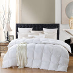 Luxurious White Solid Heavy Weight, Palatial King Size Goose Feathers Down Comforter for Winter Weather, 120 X 98 inches, Premium Baffle Box, 100% Egyptian Cotton Cover, 95 oz. Fill Weight