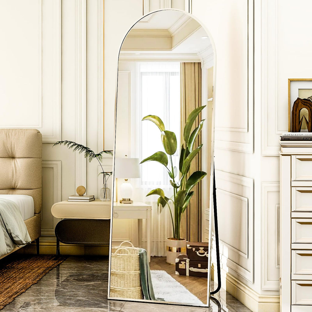 HARRITPURE 64"x21" Arched Full Length Mirror Floor Mirrors with Aluminum Alloy Frame Free-Standing Wall Mounted or Leaning Large Bedroom Dressing Mirror Modern & Contemporary Decor for Home,Black
