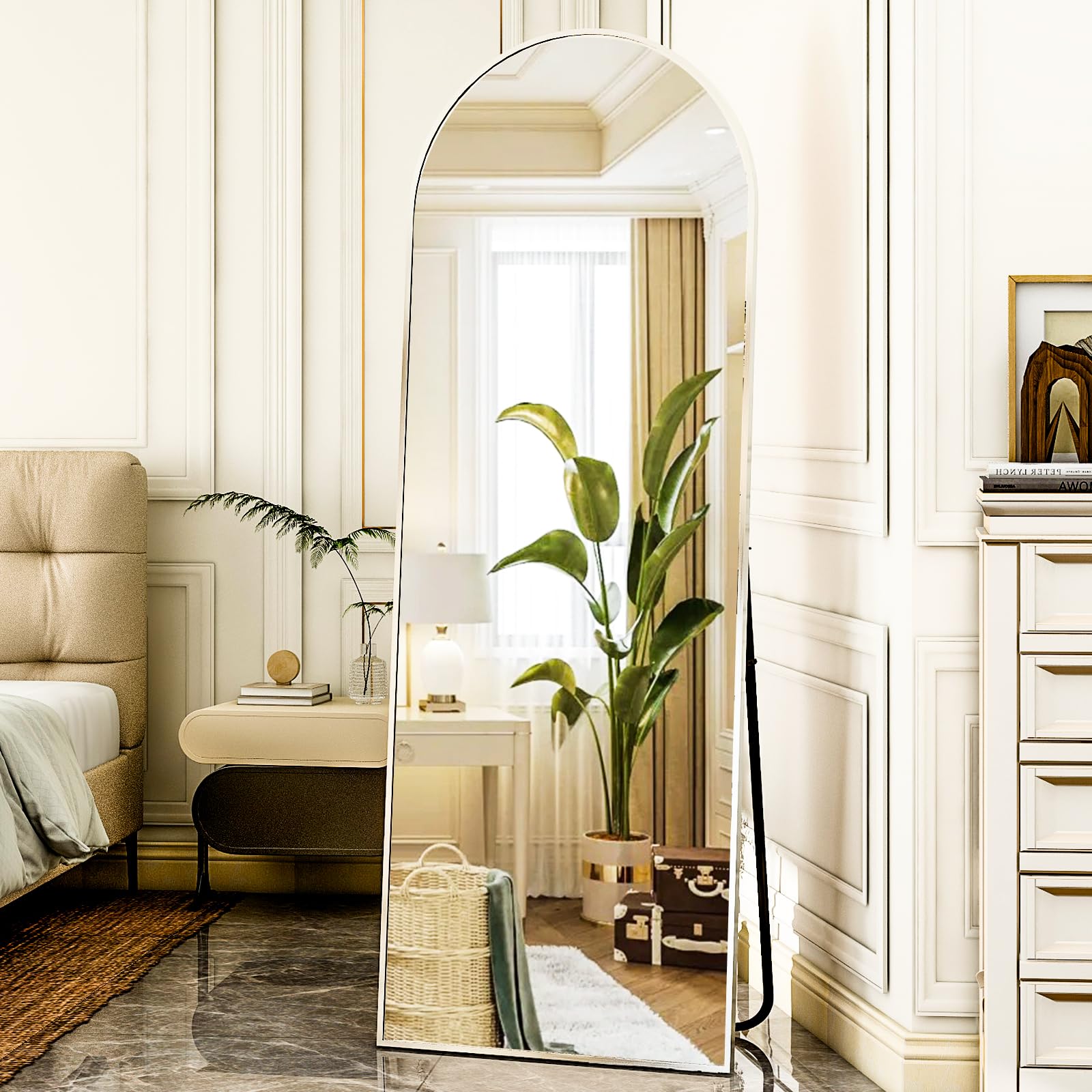 HARRITPURE 64"x21" Arched Full Length Mirror Floor Mirrors with Aluminum Alloy Frame Free-Standing Wall Mounted or Leaning Large Bedroom Dressing Mirror Modern & Contemporary Decor for Home,Black
